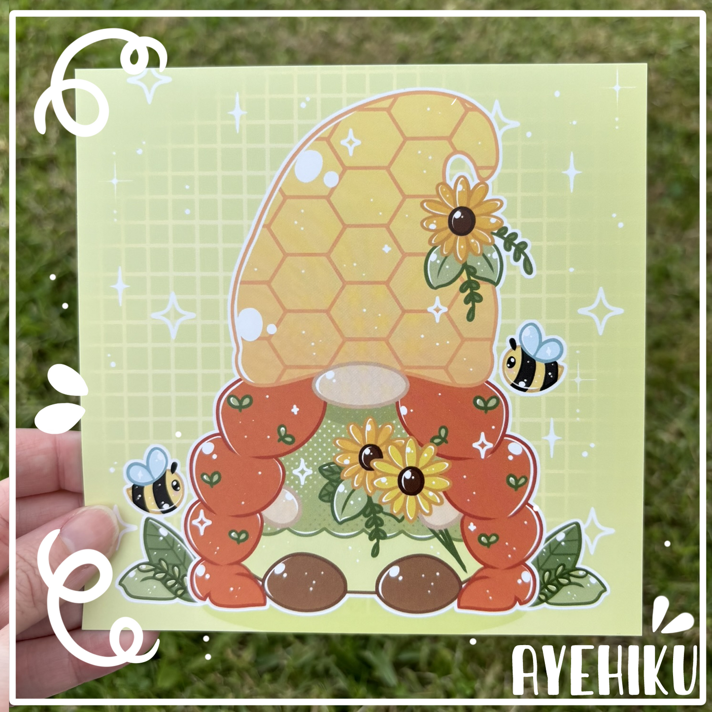 Sunflower Gnome Cute Print Poster | Matte | Chibi | Kawaii