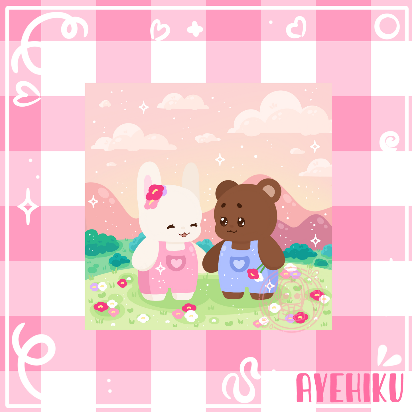 Bunny Bear Cute Print Poster | Matte | Chibi | Kawaii