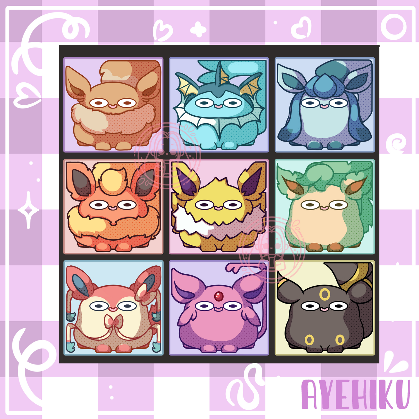 Derpy Eeveelutions Cute Print Poster | Matte | Chibi | Kawaii