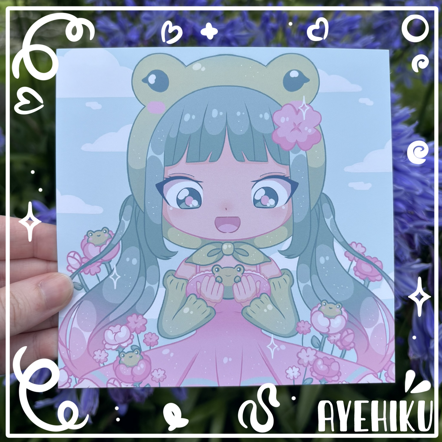 Frog Girl Cute Print Poster | Matte | Chibi | Kawaii