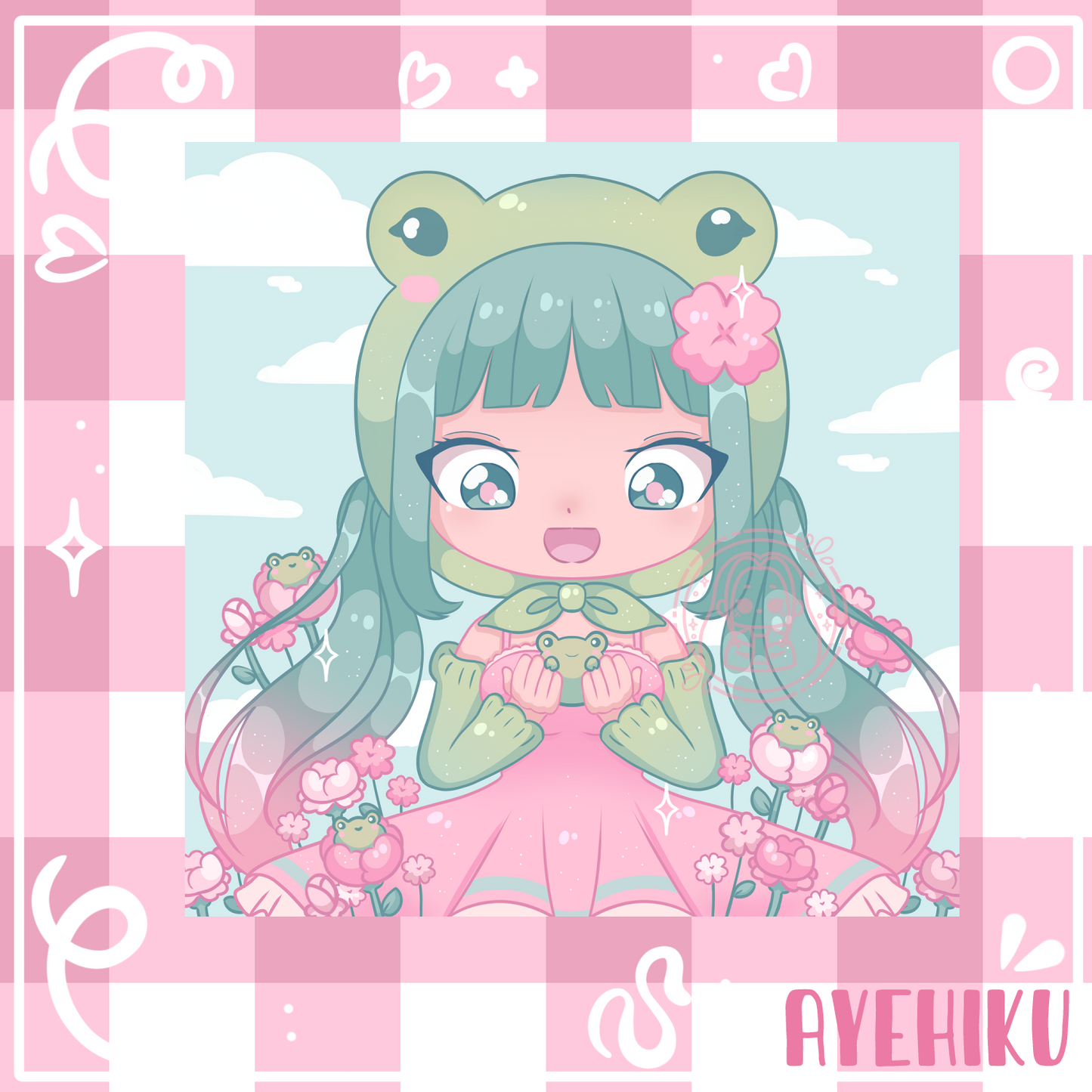 Frog Girl Cute Print Poster | Matte | Chibi | Kawaii