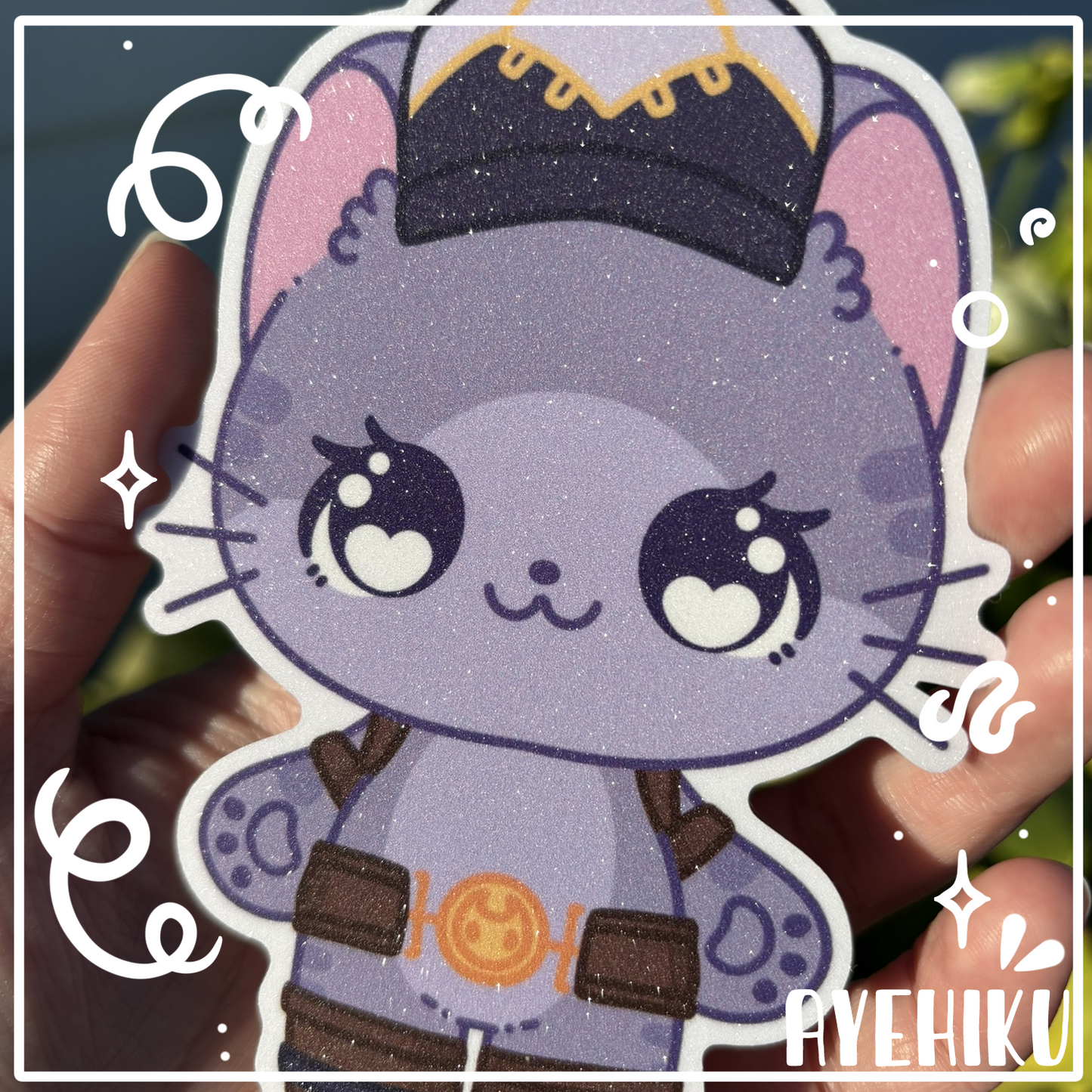 Caitlin Cat Cute 5 Inch Vinyl Glitter Sticker | Kitty | Kawaii | Anime
