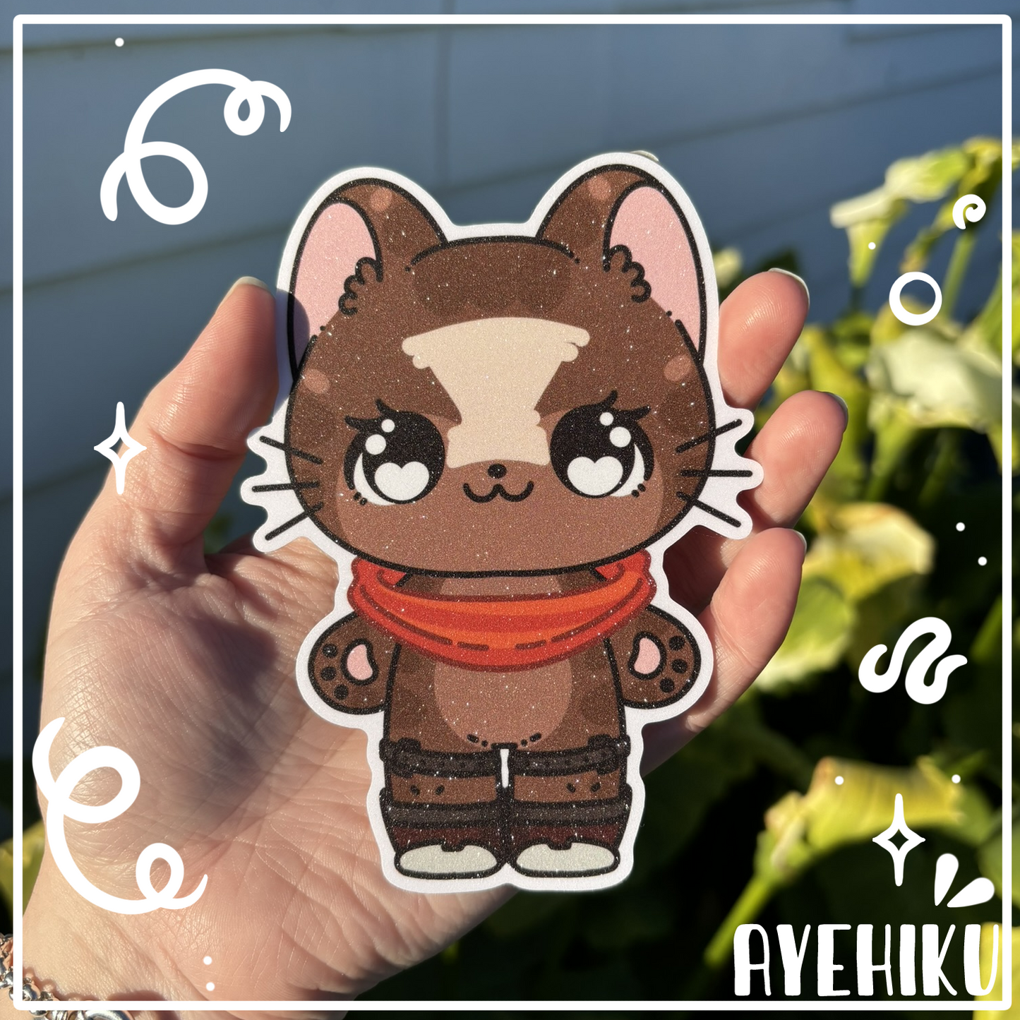 Ekko Cat Cute 5 Inch Vinyl Glitter Sticker | Kitty | Kawaii | Anime