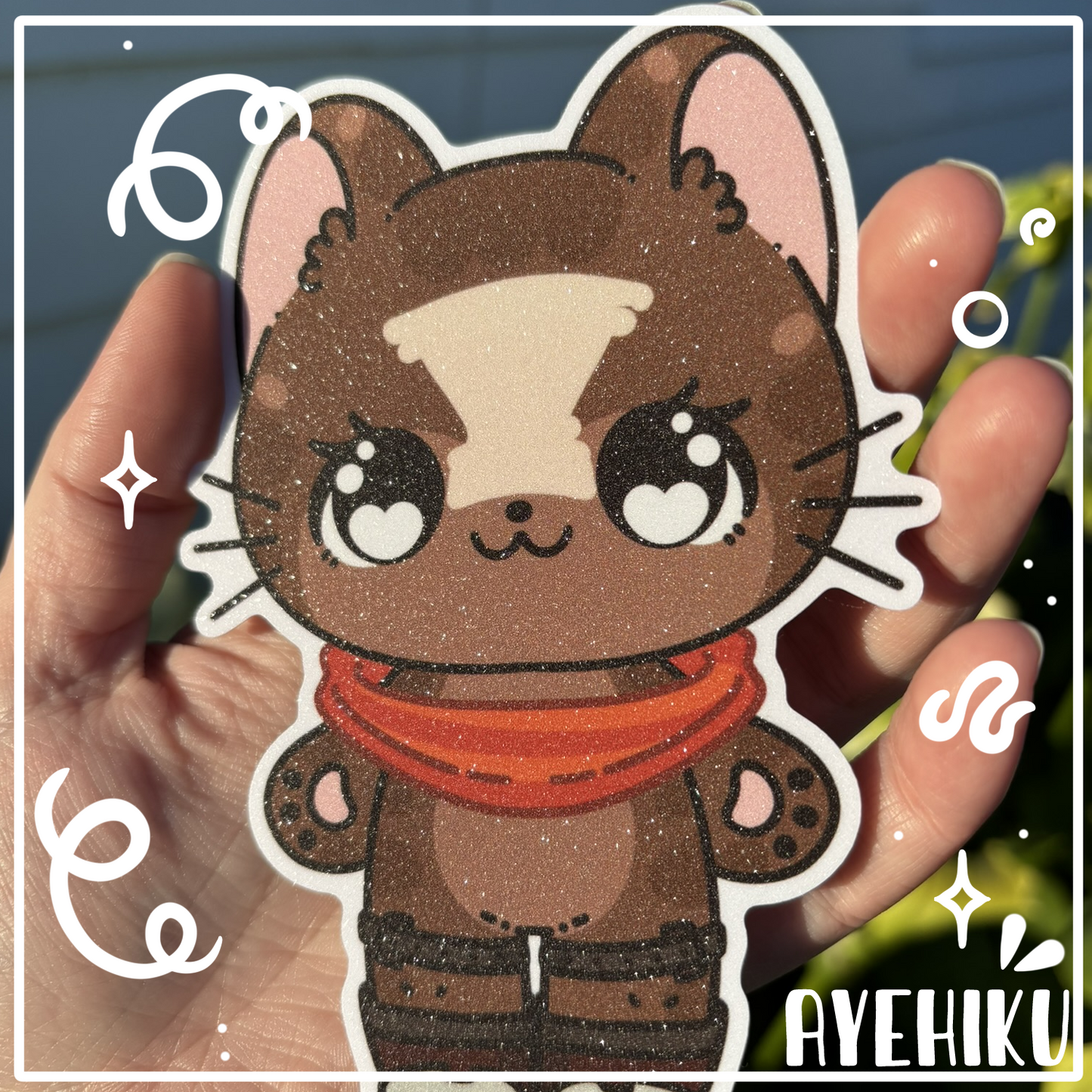 Ekko Cat Cute 5 Inch Vinyl Glitter Sticker | Kitty | Kawaii | Anime