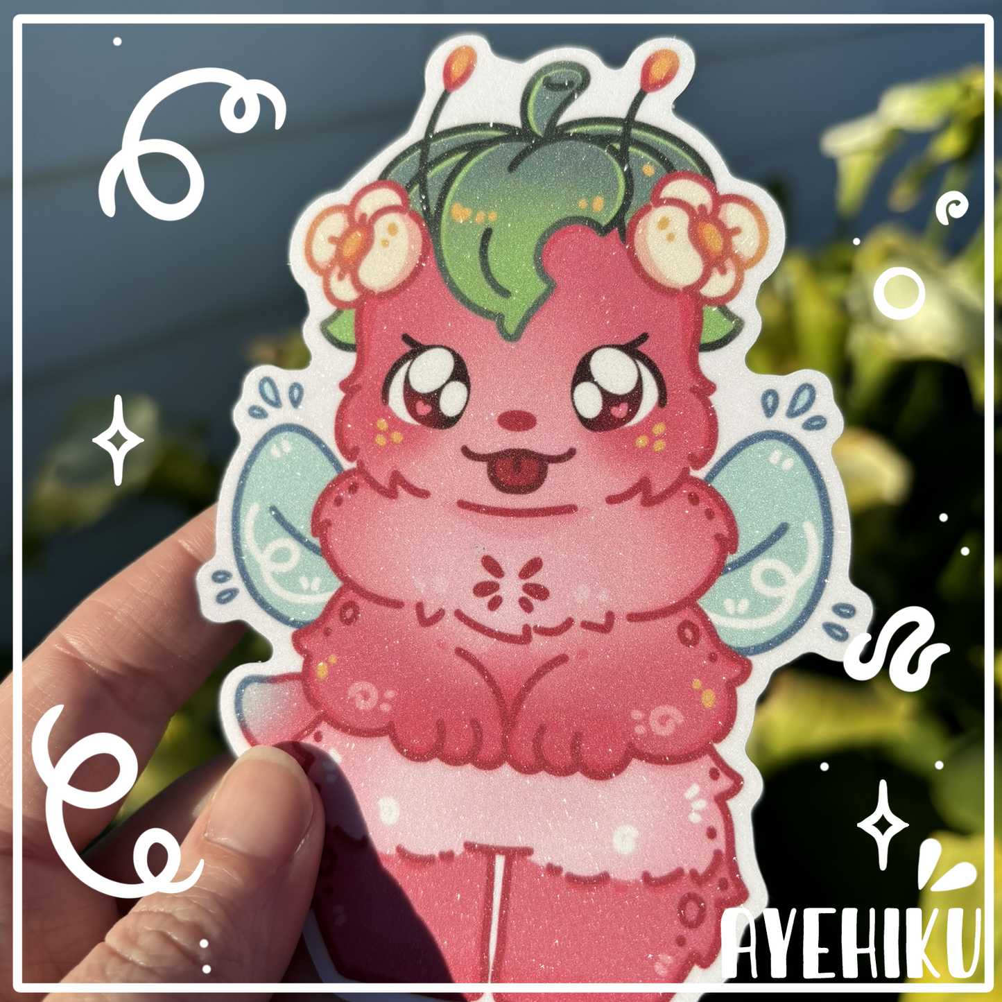 Strawbee Cute 5 Inch Vinyl Glitter Sticker | Kitty | Kawaii | Anime