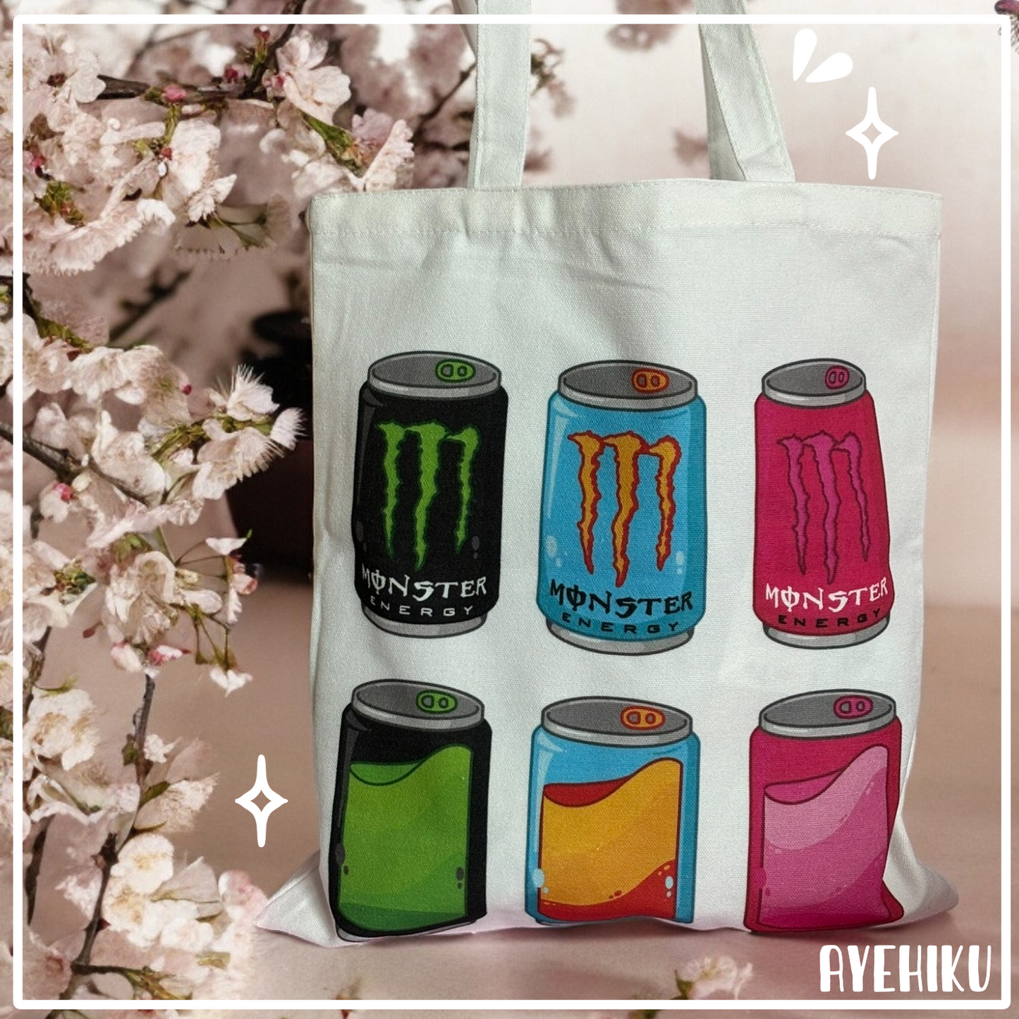 Monster Drink Canvas Tote Bag | Illustrated Cute Tote Bag | Kawaii |