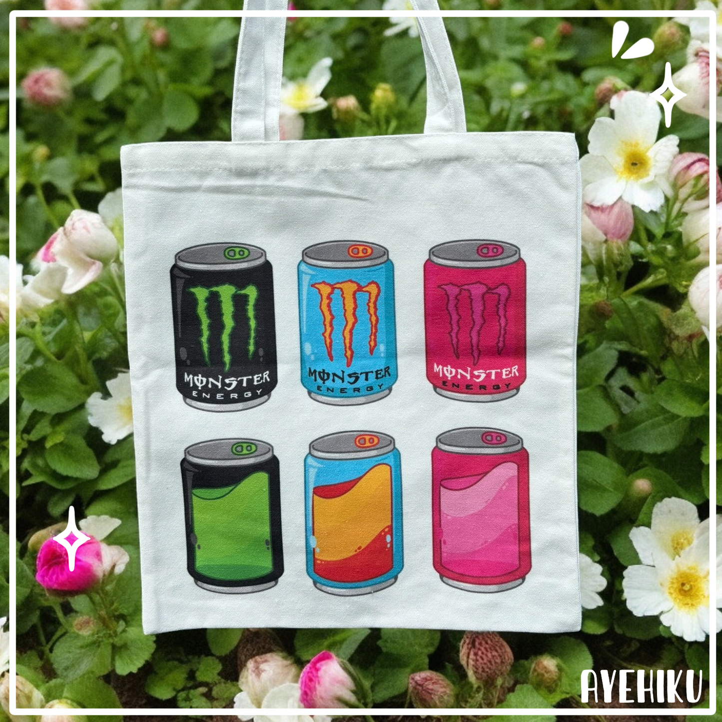 Monster Drink Canvas Tote Bag | Illustrated Cute Tote Bag | Kawaii |
