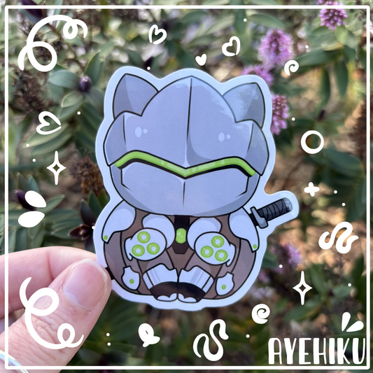 Genji Cat Cute Vinyl Sticker | Gloss | Kitty | Kawaii | Anime