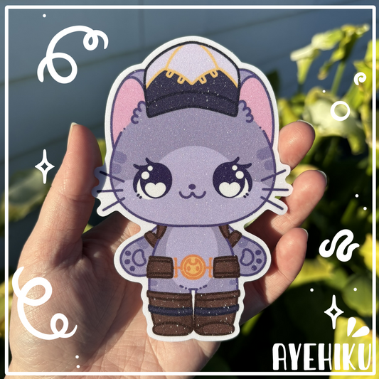 Caitlin Cat Cute 5 Inch Vinyl Glitter Sticker | Kitty | Kawaii | Anime