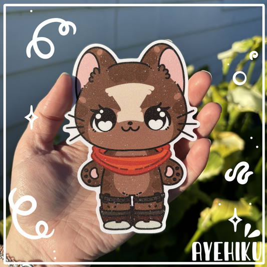 Ekko Cat Cute 5 Inch Vinyl Glitter Sticker | Kitty | Kawaii | Anime