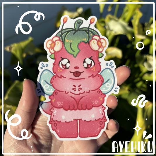 Strawbee Cute 5 Inch Vinyl Glitter Sticker | Kitty | Kawaii | Anime