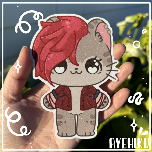 Vi Cat Cute 5 Inch Vinyl Glitter Sticker | Kitty | Kawaii | Anime